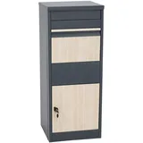 Mendler Paketkasten HWC-G80, Paketbox Standbriefkasten Briefkasten Größe L ~ verzinkt anthrazit, Holzoptik hell