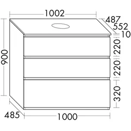 Burgbad Lin20 Waschtischunterschrank inklusive Konsolenplatte, 3 Auszüge, 1002x487x900mm, WWYJ100F5395, Farbe: Eisblau Matt / Rückwand Anthrazitgrau