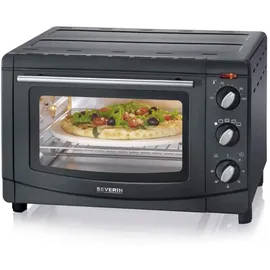 Severin Back- und Toastofen mit Umluftfunktion, Mini Backofen mit Grillrost, Backblech, Drehspieß und Pizzastein, vielseitiger Heißluftofen mit 20 L Kapazität, 1.500 W, schwarz, TO 2068