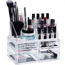 Relaxdays Make-Up Organizer 4-tlg. transparent/weiß