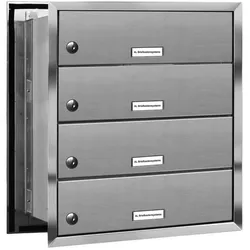 AL Briefkastensysteme 4 Fächer Premium Edelstahl Durchwurf Briefkasten Anlage für Post A4, robust, wetterfest, Artikelnummer: 132V4DV1