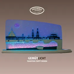 WEIGLA LED Dekolicht "Dresden bei Nacht, Holz & Acrylglas, BLAU-GRAU", blau, H: 22cm, Lampen, Erzgebirge garantiert, Dekolampe für Innen, Dekoleuchte