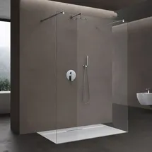 doporro Duschwand Duschtrennwand 140x200 Walk-In Dusche mit Doppel-Stabilisator aus Echtglas 8mm ESG-Sicherheitsglas Klarglas inkl. Nanobeschichtung