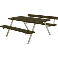 Plus Picknicktisch Alpha Stahl-Holz 177 x 173 x 73 cm schwarz mit Rückenlehne
