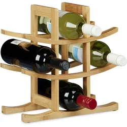 Relaxdays Weinregal Bambus, Flaschenhalter für 9 Flaschen, originelles Design, freistehend, HBT ca. 30x30x14,5 cm, natur