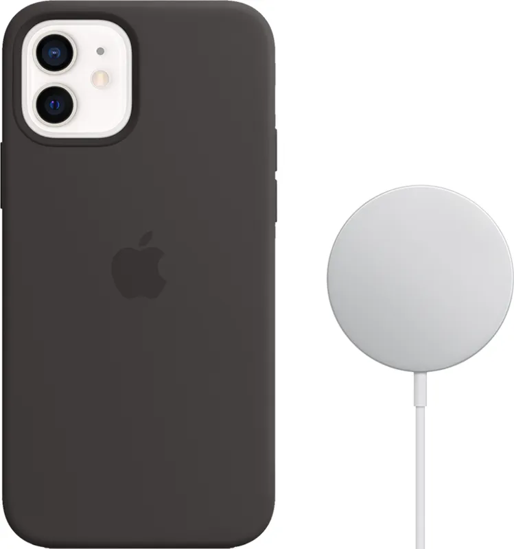 Apple iPhone 12 / 12 Pro Silicone Back Cover mit MagSafe Schwarz + kabellosem MagSafe-Ladegerät