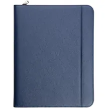 Vebon Vebon® Schreibmappe A4 groß Rom I Doppel Reißverschluss + Klemmbrett I Konferenzmappe + Laptoptasche I extra Stauraum I Schwarz Kunstleder (Saphirblau)