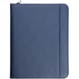 Vebon Vebon® Schreibmappe A4 groß Rom I Doppel Reißverschluss + Klemmbrett I Konferenzmappe + Laptoptasche I extra Stauraum I Schwarz Kunstleder (Saphirblau)