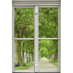 Wandsticker QUEENCE "Allee", grün, T:0,1cm, Wandtattoos, Wandsticker, Wandbild, selbstklebend, 3D, Fenster