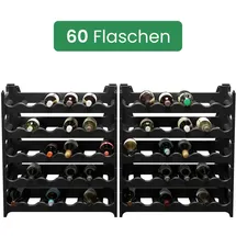 ARTECSIS Weinregal stapelbar Kunststoff für 60 Flaschen, stabiles Flaschenregal für Gastronomie und Lagerraum, erweiterbare Weinlagerung, Schwarz