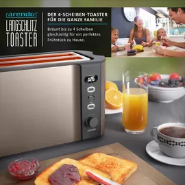 Arendo Toaster für 4 Scheiben, 1500W, Langschlitz, Brötchenaufsatz, Wärmeisoliert, Display, bronze