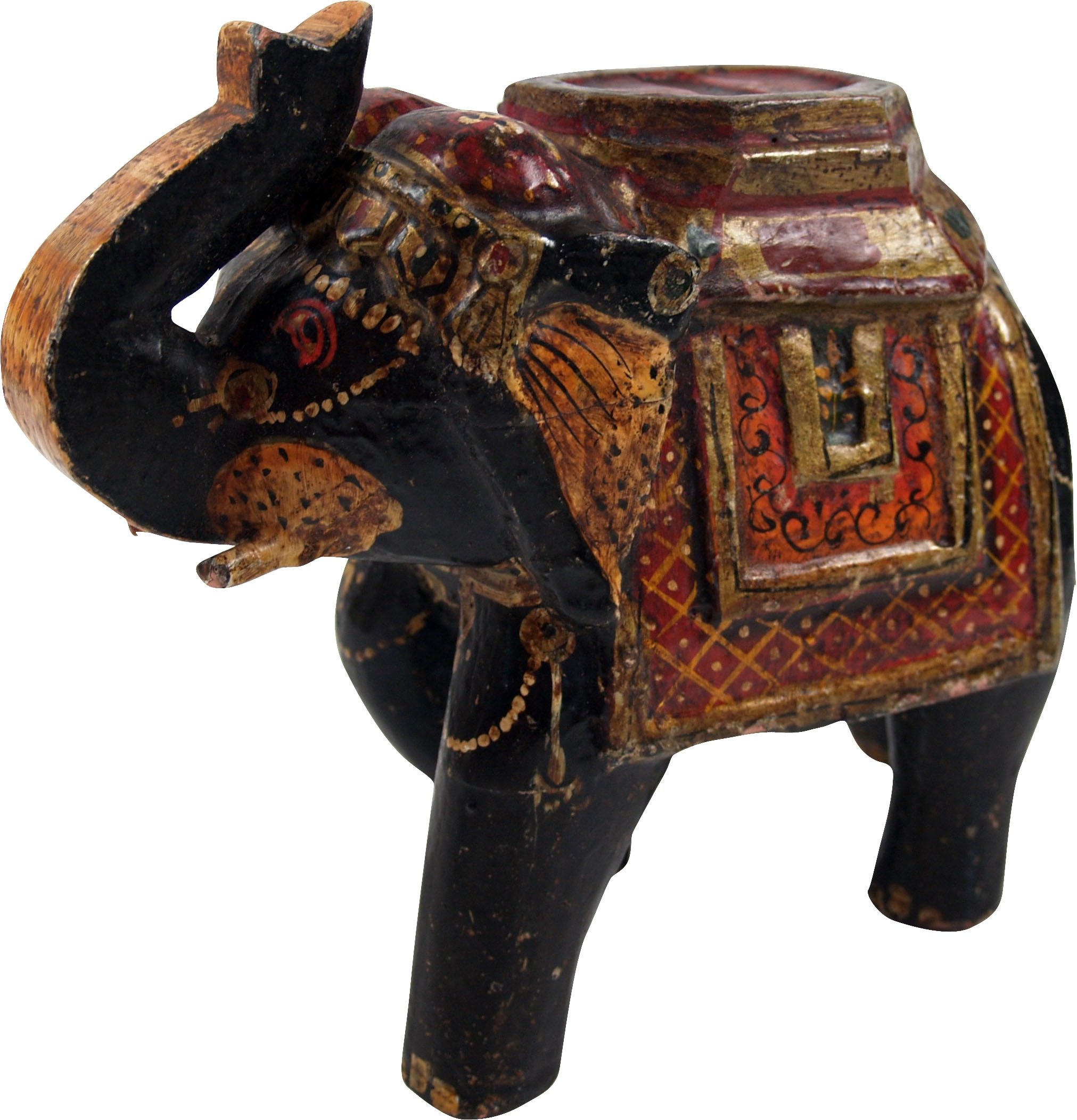 GURU SHOP Deko Elefant aus Indien, Bemalter Indischer Holzelefant, Skulptur Elefant, Schwarz, Farbe: Schwarz, 15x18x8 cm, Tierfiguren