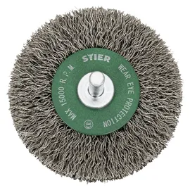 Stier Rundbürste Ø 75 mm, Schaft-Ø 6 mm, 0,3 mm, gewellt, Edelstahl