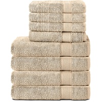 Komfortec 8er Handtuch Set aus 100% Baumwolle, 4 Badetücher 70x140 und 4 Handtücher 50x100 cm, Frottee, Weich, Towel, Groß, Sand/Beige