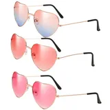 3 Paar 90er Jahre Accessoires Rosarote Brille Yu, 90er Jahre Outfit Damen Herzbrille, 80er Jahre Party Hippie Kleidung Damen KostüMpar Malle Retro Kostüm Herz Sonnenbrille Mallorca Party Accessoire