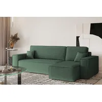 Kaiser Möbel, Ecksofa mit schlaffunktion, mit Bettkasten, Schlafsofa Best, Designer L-Form Sofa, Modern Design Couch, Polsterecke, Freistehend, Stoff Neve Grün Rechts