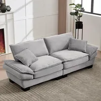 Ball & Cast Couch mit Schlaffunktion, Samt Sofa 2 Sitzer mit Kissen für das Wohnzimmer Wohnung Schlafzimmer, 224 x 81 x 81 (BxHxT), Hellgrau