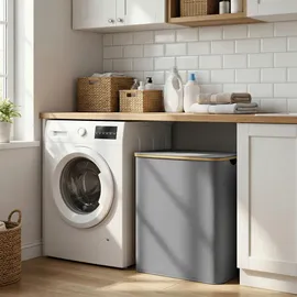 Songmics Wäschekorb Kunststoff/Metall grau 150 L 60x70,5x38,5 cm mit Deckel/3 Fächern