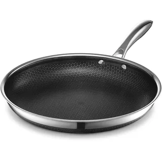HexClad Hybrid-Bratpfanne aus Edelstahl, 30 cm, mit Griff, PFOA-frei, spülmaschinenfest, ofenfest, antihaftbeschichtet, Induktionskochfeld