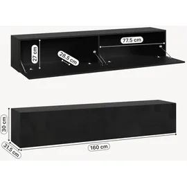 [en.casa] Evaton TV-Lowboard 160 x 32 x 30 cm Schwarz Hochglanz Spanplatte