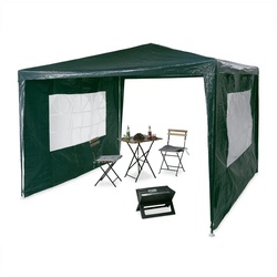 relaxdays Pavillon Pavillon 3×3 m mit 2 Seitenteilen, Grün grün