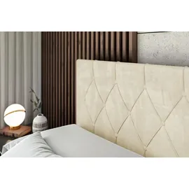 altdecor Boxspringbett mit Matratze Topper, Polsterbett mit Bettkasten VELANTO | Beige Monolith | 140x200