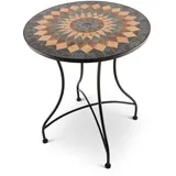 Raburg Mosaiktisch, 60 cm Ø, runder Gartentisch mit Mosaikmuster, Balkon- und Terrassentisch, mediterranes Flair, liebevolle Handarbeit, Mayla, Anthrazit-Grün-Orange