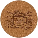 City Coaster Kork Untersetzer, Gravur, Rund 90mm, Deutsche Sprüche Glühwein (Glühweinrezept)