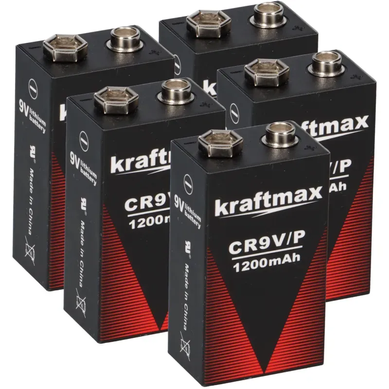 5x Kraftmax Lithium 9V Block Hochleistungs- Batterien für Rauchmelder Feuermelder - 10 Jahre Batterie Lebensdauer