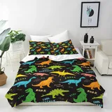 ANHOPE Dinosaurier Bettwäsche Set 3 Teilig Cartoon Tier Dino Bettbezug 240x220 cm + 2 Kissenbezug 80x80 cm Weich Microfaser Bettbezüge mit Reißverschluss Bettdeckenbezug für Kinder Jungen Mädchen