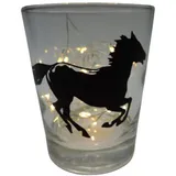 Lichtidee24 Teelicht Glas Windlicht print "galopierendes Pferd" schwarz Handmade Dekoration