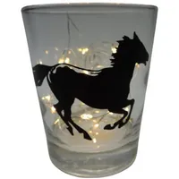 Lichtidee24 Teelicht Glas Windlicht print "galopierendes Pferd" schwarz Handmade Dekoration