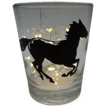 Lichtidee24 Teelicht Glas Windlicht print "galopierendes Pferd" schwarz Handmade Dekoration