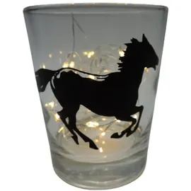 Lichtidee24 Teelicht Glas Windlicht print "galopierendes Pferd" schwarz Handmade Dekoration