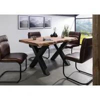 MASSIVMOEBEL24.DE Baumtisch Sheesham 140x90x77 grau gebeizt / X-Beine anthrazit