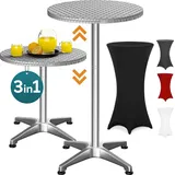 CASARIA Casaria® 2in1 Stehtisch mit Husse Höhenverstellbar 70 cm / 115 cm Hoch Aluminium Rund Ø60cm Wetterfest Outdoor Garten Bistro Biertisch Party Schwarz