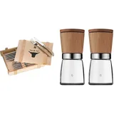 WMF Ranch Steakbesteck 12-teilig, für 6 Personen, Steakgabel, Steakmesser, Spezialklingenstahl geschmiedet, Cromargan Edelstahl mattiert & Ceramill Nature Salz und Pfeffer Mühle Set 2-teilig