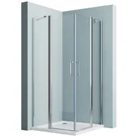 Hopibath Eckdusche Falttür Duschkabine 80x80 Eckeinstieg Pendeltür, BxT: 80x80 cm, 5mm Sicherheitsglas, Doppel Falttür, Duschtür mit 80cm Seitenteil, H: 195/185cm, mit Alu-Bodenleiste, Magnetverschluss, Hebe- / Senkfunktion silberfarben 80 cm x 185 cm x 80 cm