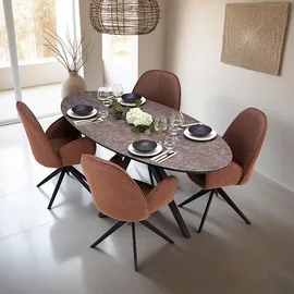 Homestyle4u Essgruppe Esstisch Oval mit 4 Polsterstühlen Bouclé