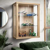 K-Möbel Hängevitrine Glas in Buche (80x60x25 cm) mit 2 höhenverstellbaren Glasböden - Modellauto Vitrine Buche - Vitrinenschrank Buche - Sammlervitrine - Glasvitrine klein Regal Glas Mini Vitrine Case
