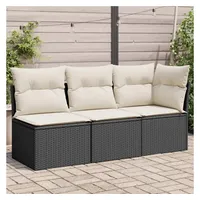 vidaXL Gartensofa mit Kissen 3-Sitzer Schwarz Poly Rattan