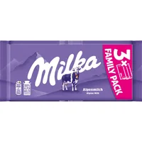 Milka Alpenmilch-Schokoladentafel – zarte Tafelschokolade im praktischen Familienpack – 3 x 90g