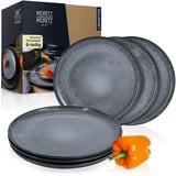 Moritz & Moritz VIDA 6er Dinner Teller Set Anthrazit - Dinnerteller für 6 Personen - Porzellan spülmaschinen- und mikrowellengeeignet