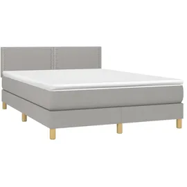 vidaXL Boxspringbett mit Matratze & LED Hellgrau 140x200 cm Stoff