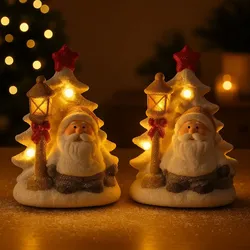 GLOBO LIGHTING LED Dekolicht – Tischleuchte mit Weihnachtsmann und Baum, warmweiß, 22 cm (2er Set)