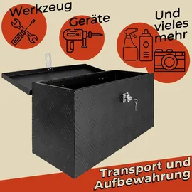 Trucky Deichselbox Schwarz Werkzeugkasten Truckbox Alu Box Anhänger Kiste mit Deckel Abschließbar Alubox Transportbox Werkzeugbox Aluminium Aufbewahrungsbox