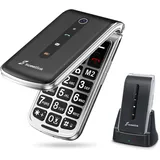 SweetLink F1PLUS Seniorenhandy Klapphandy Ohne Vertrag, Großtastenhandy mit Ladestation, GSM Flip Mobiltelefon SOS Notruffunktion, 1000mAh Akku, Taschenlampe, FM-Radio, 2,4 Zoll Farbdisplay, Schwarz