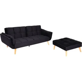 Mendler Schlafsofa HWC-K18 mit Ottomane, Couch Sofa Gästebett, Schlaffunktion 218x175cm Samt schwarz