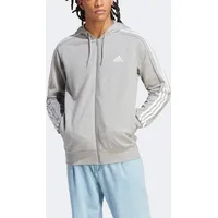 Adidas Herren Essentials French Terry 3-Stripes Full-Zip Hoodie, Medium Grey Heather / White, S