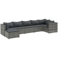 vidaXL 7-tlg Garten-Lounge-Set mit Kissen Grau Poly Rattan Modell 83